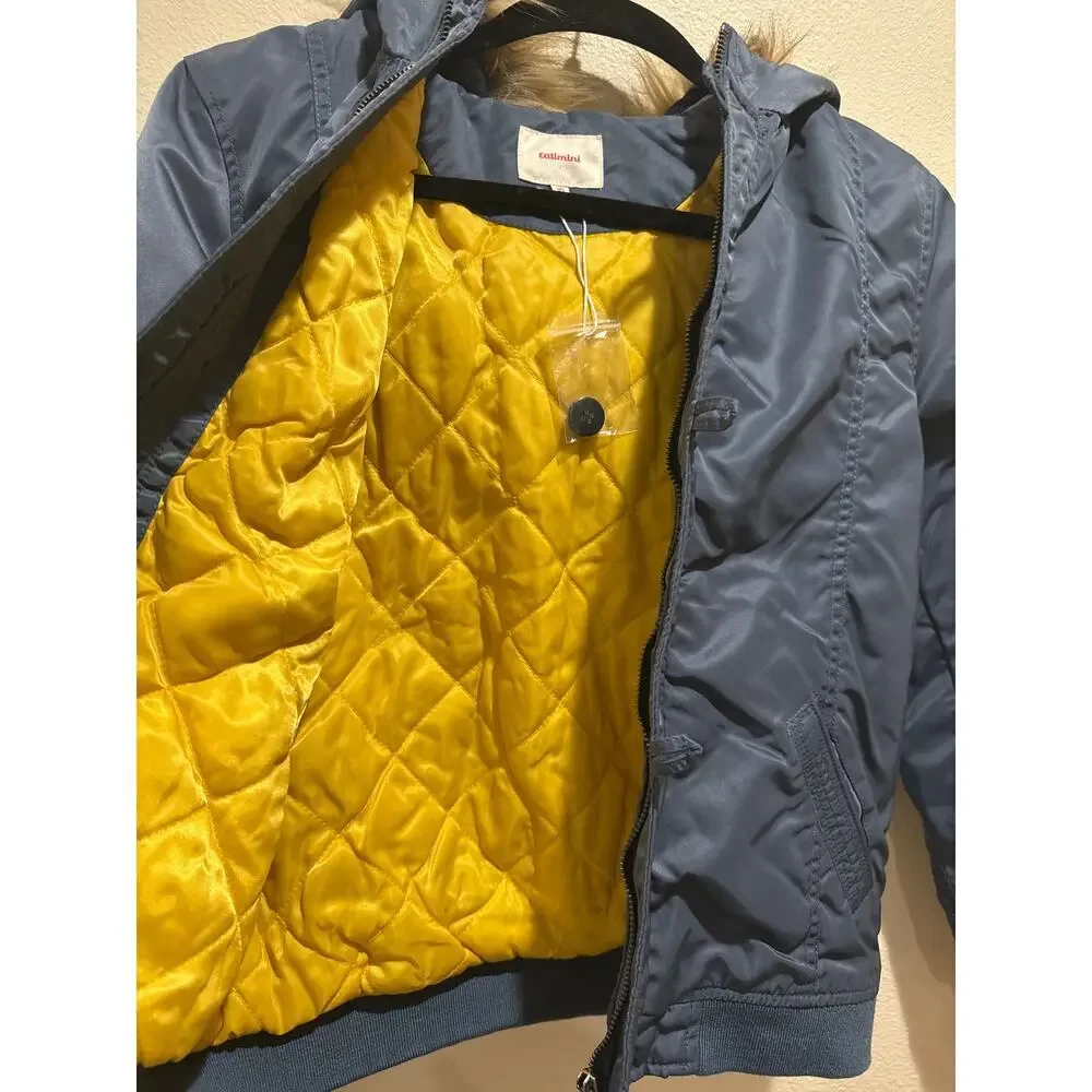 Girls Catimini Blue Faux Fur Hooded Jacket NWOT size 10